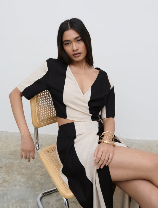 Chaya Printed Wrap Top - Cream and Black