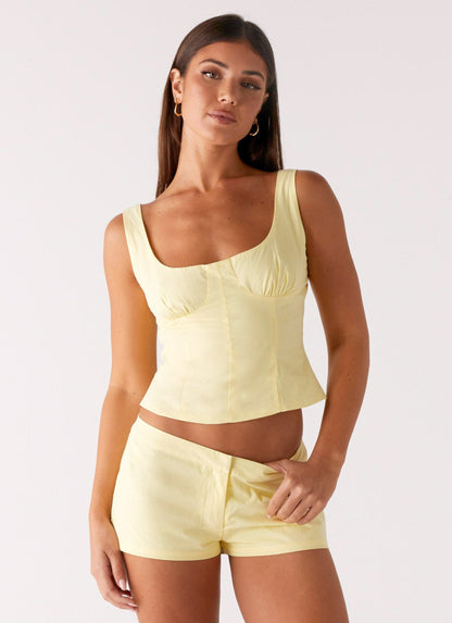 Coastline Cotton Micro Mini Shorts - Yellow
