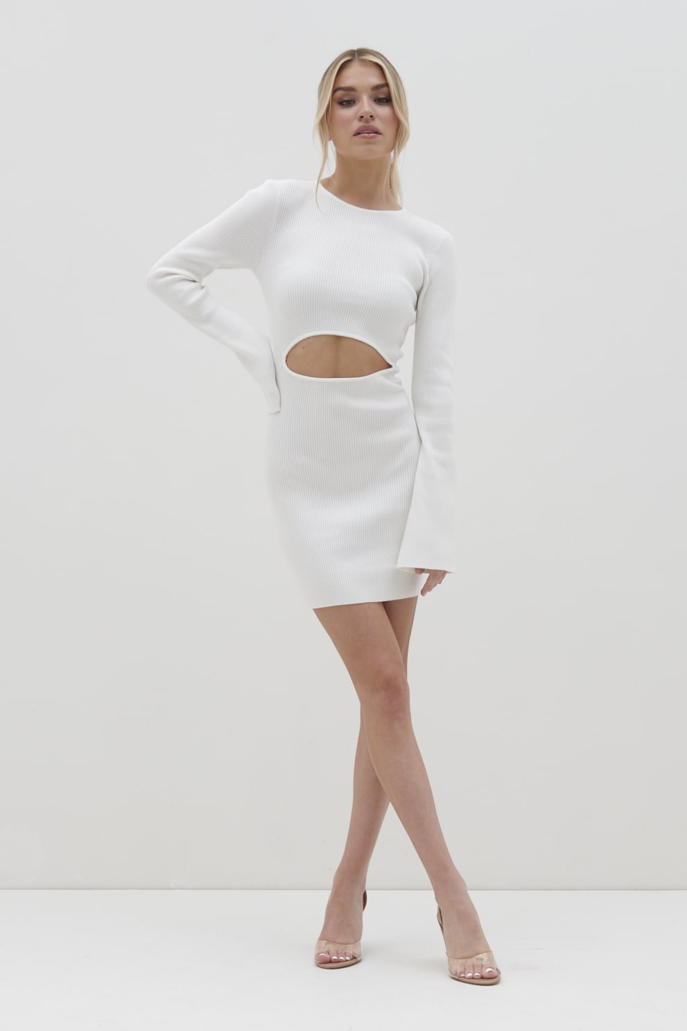 Codey Cut Out Mini Knit Dress - Cream