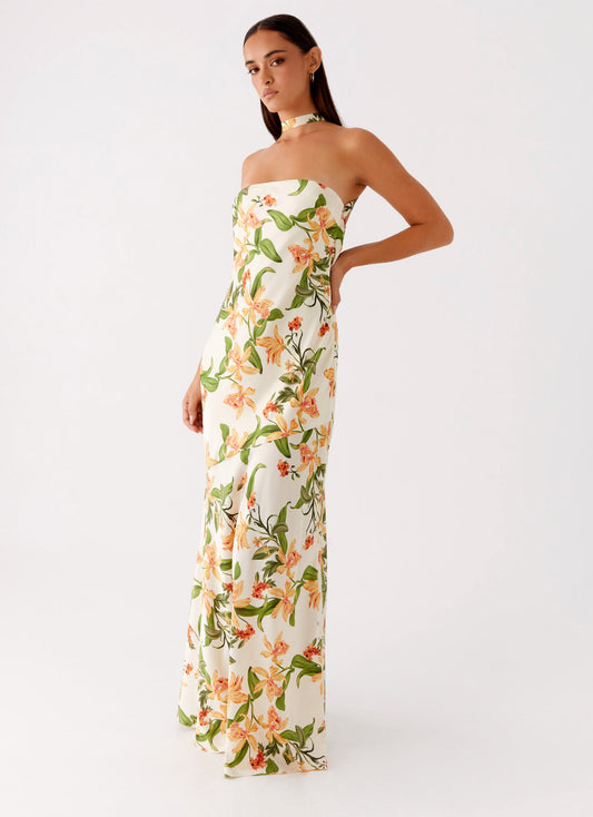 Damali Satin Maxi Dress - Floral Print