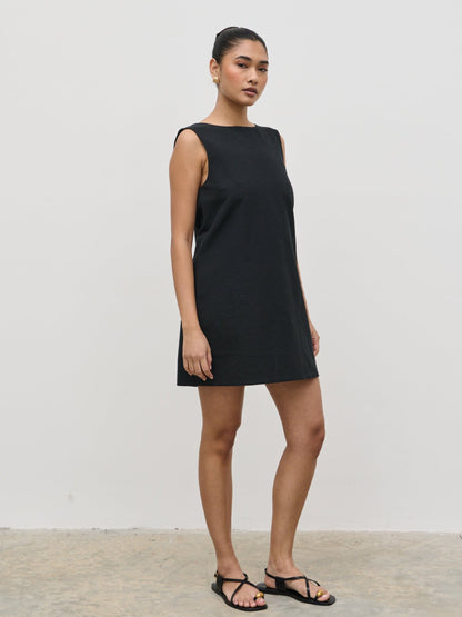 Darla Button Mini Dress - Black