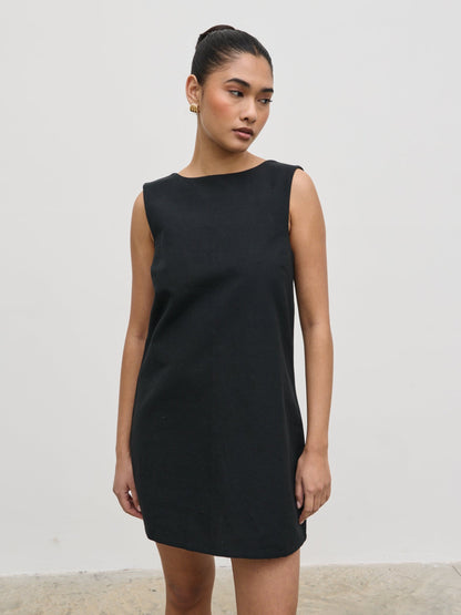 Darla Button Mini Dress - Black