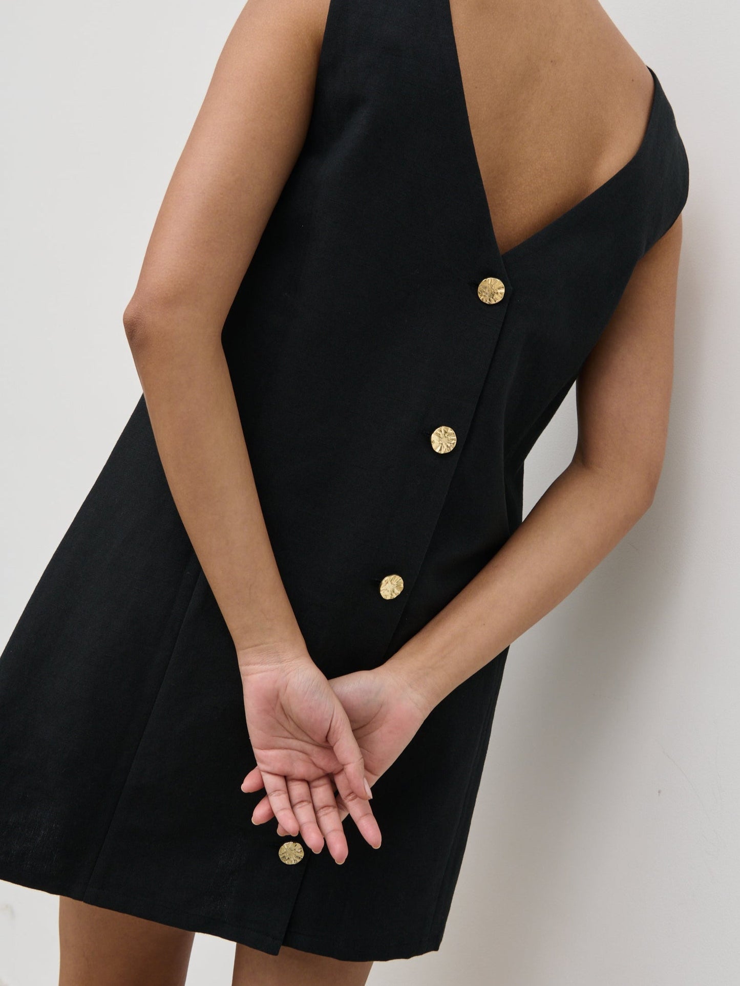 Darla Button Mini Dress - Black