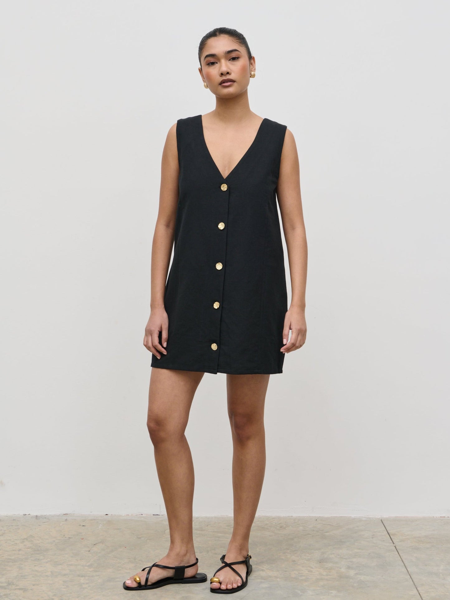 Darla Button Mini Dress - Black
