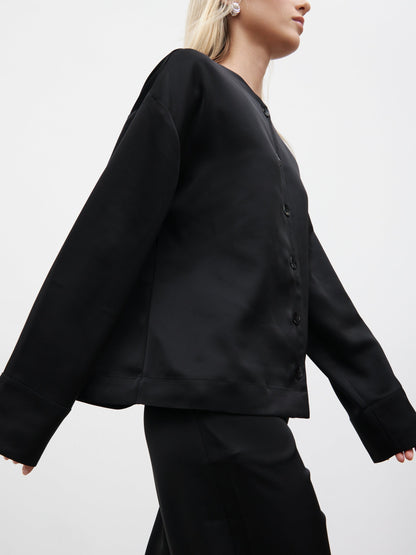Dua Satin Button Blouse - Black