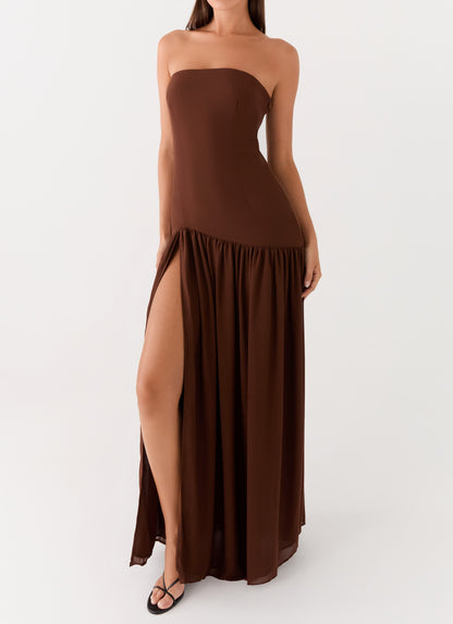 Eden Strapless Maxi Dress - Brown