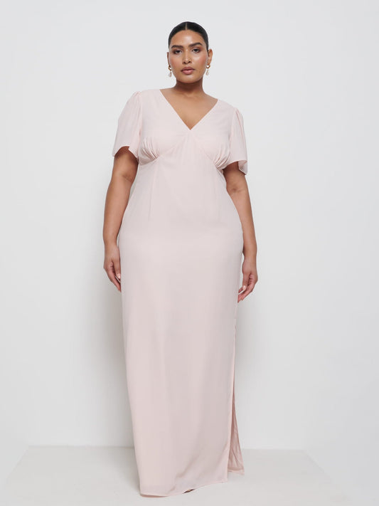 Edie Chiffon Maxi Bridesmaid Dress Curve - Blush