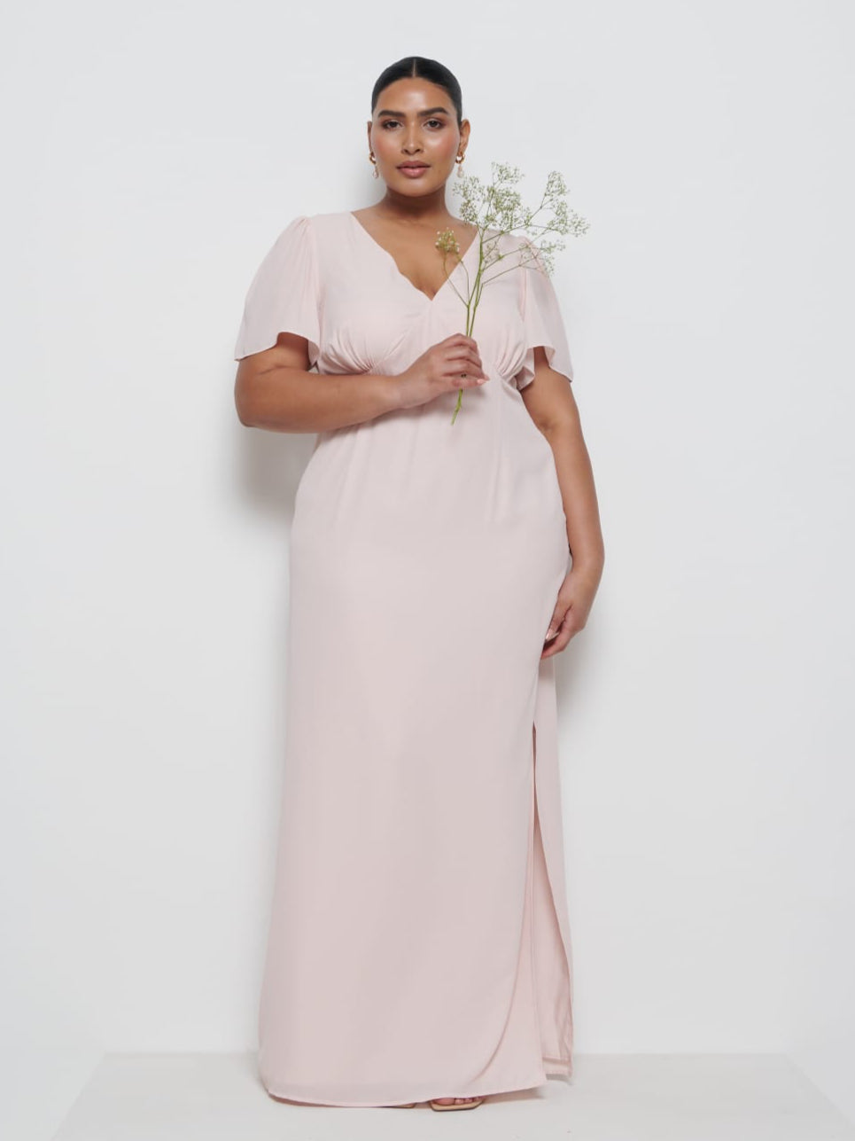 Edie Chiffon Maxi Bridesmaid Dress Curve - Blush