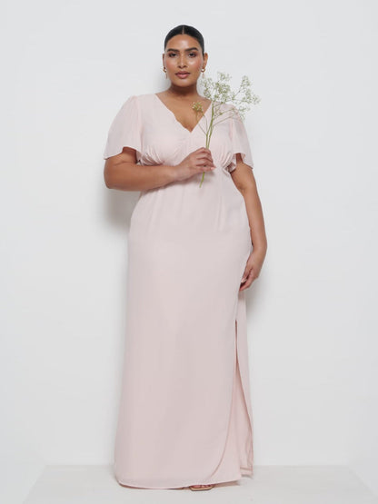 Edie Chiffon Maxi Bridesmaid Dress Curve - Blush