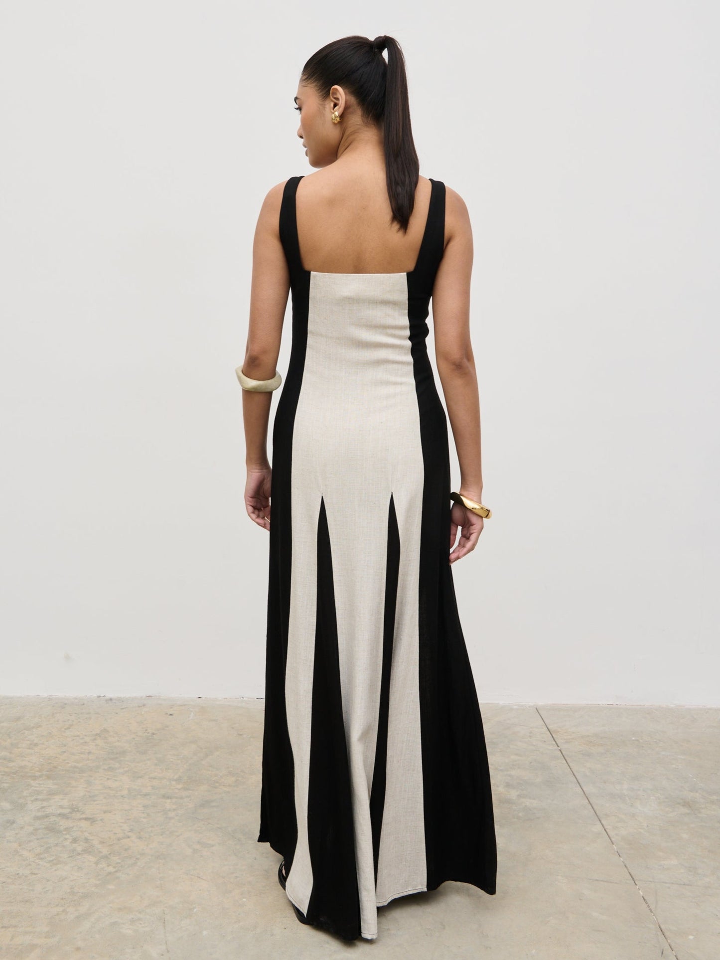 Ella Square Neck Contrast Maxi Dress - Natural and Black