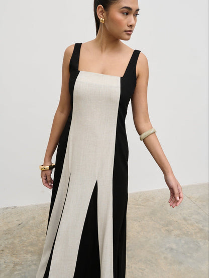 Ella Square Neck Contrast Maxi Dress - Natural and Black