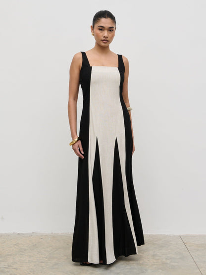 Ella Square Neck Contrast Maxi Dress - Natural and Black