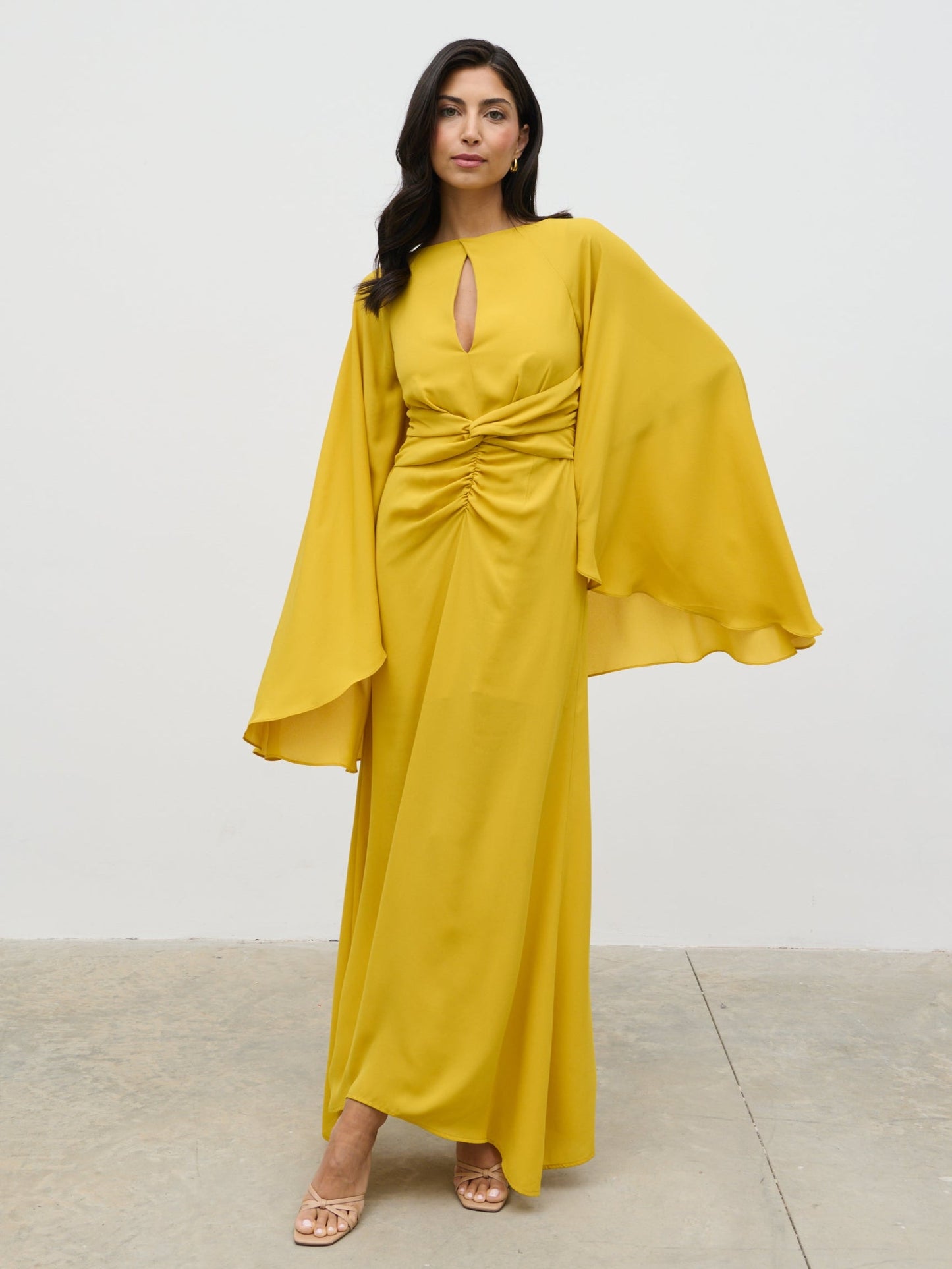 Ellison Cape Knot Maxi Dress - Yellow Ochre