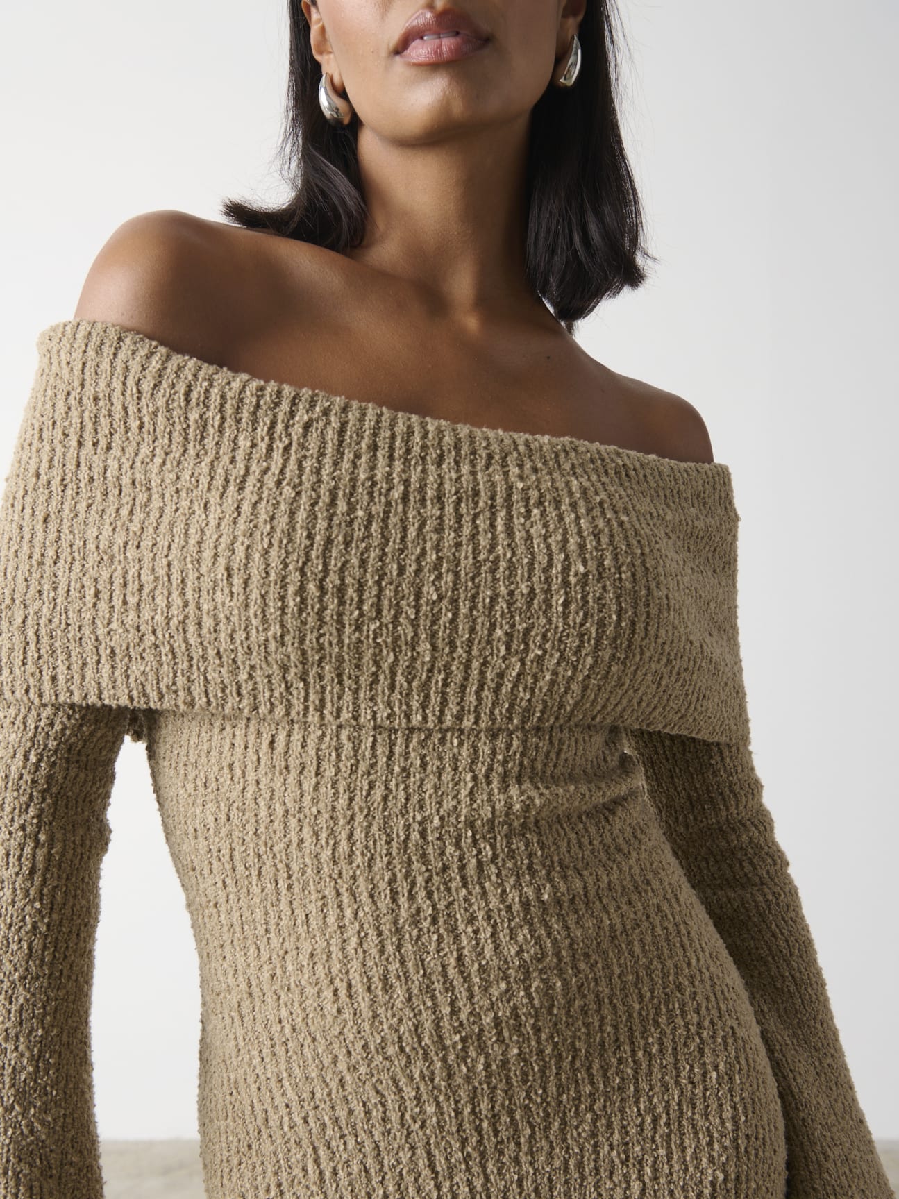Elodie Midaxi Bardot Knit Dress - Mushroom