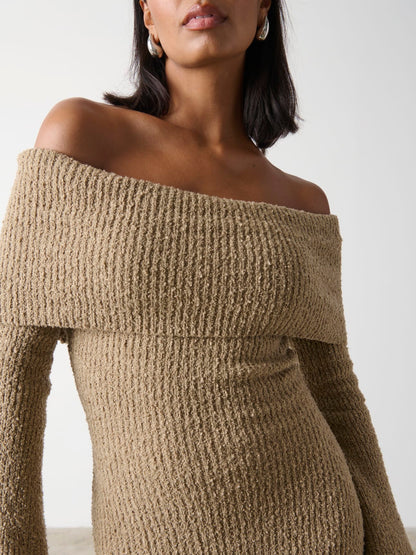 Elodie Midaxi Bardot Knit Dress - Mushroom