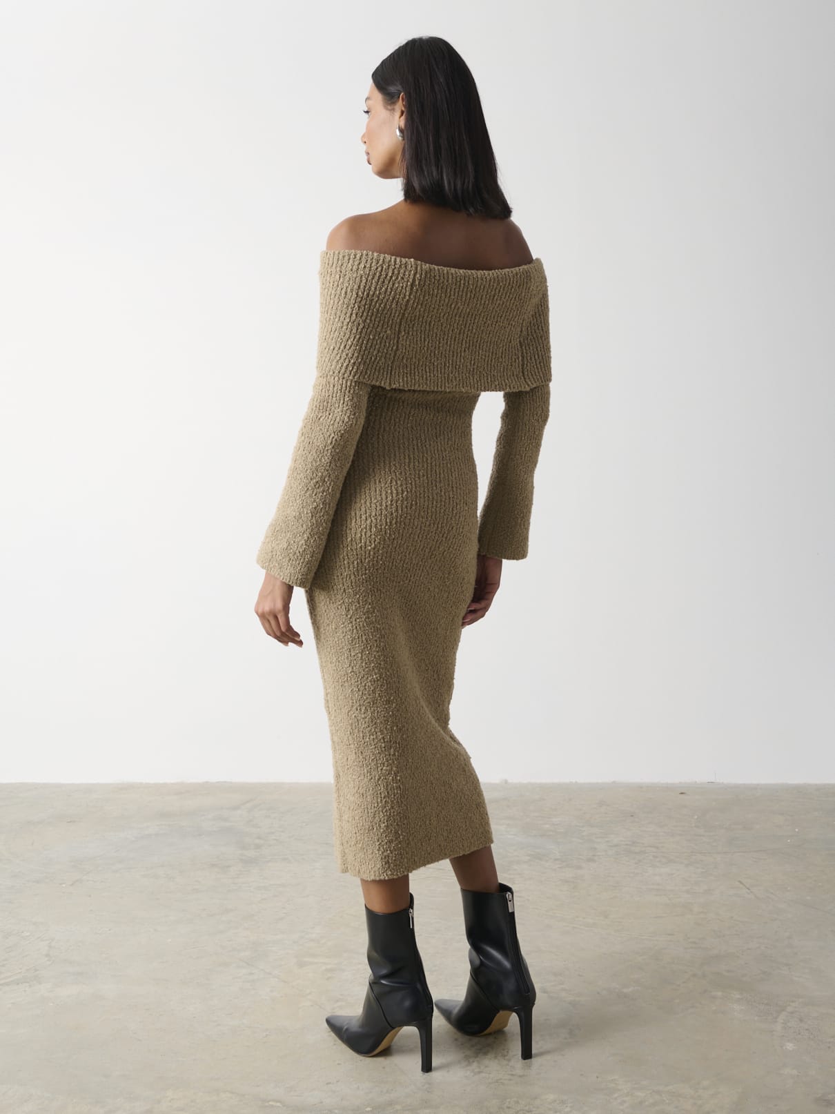 Elodie Midaxi Bardot Knit Dress - Mushroom