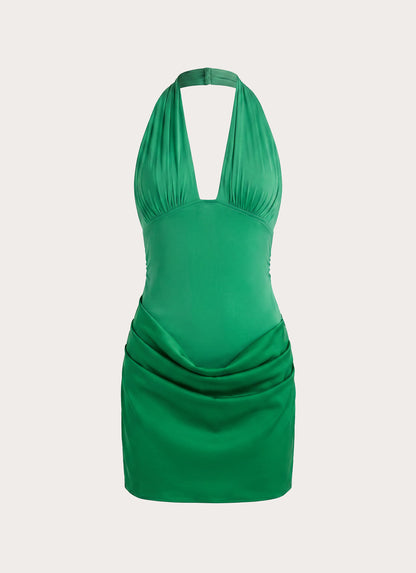 Emaretta Halter Mini Dress - Emerald Green