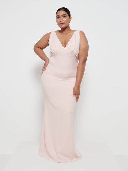 Esmee Crepe Maxi Bridesmaid Dress Curve - Blush