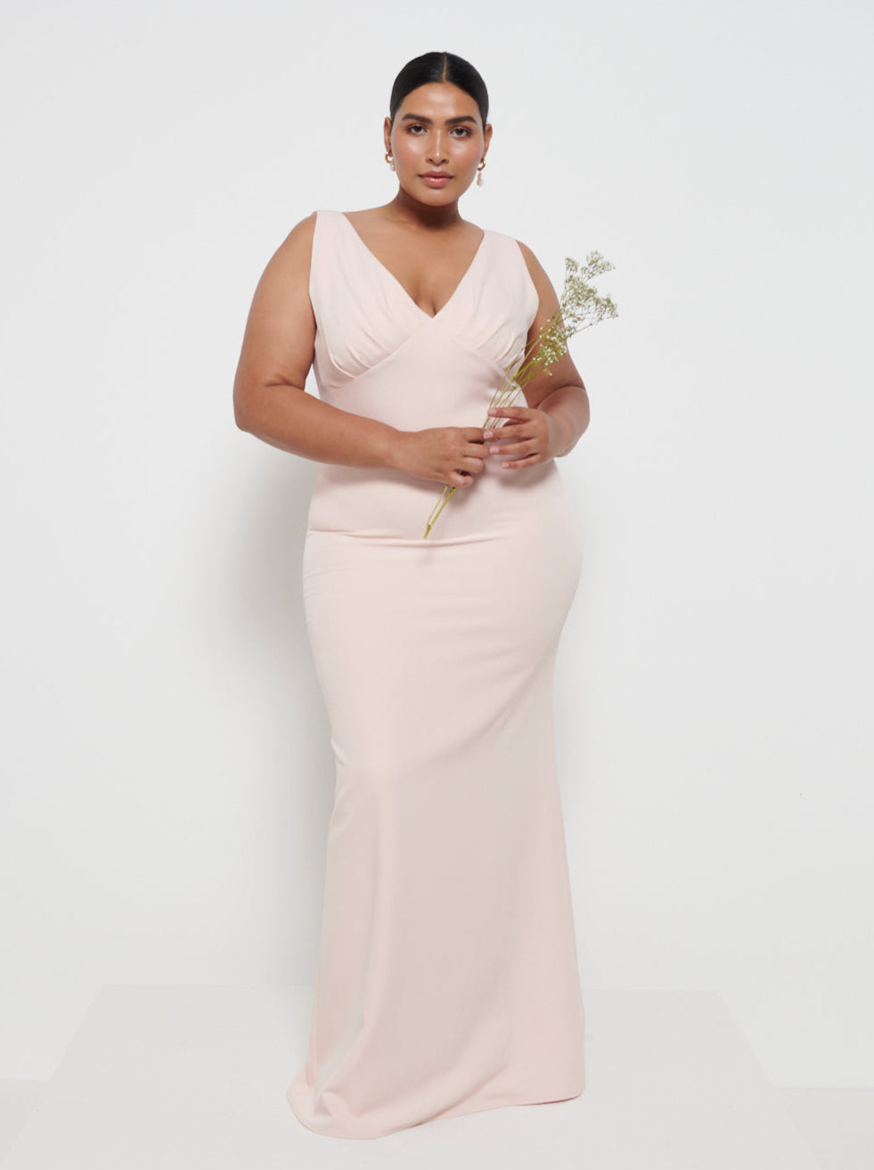 Esmee Crepe Maxi Bridesmaid Dress Curve - Blush
