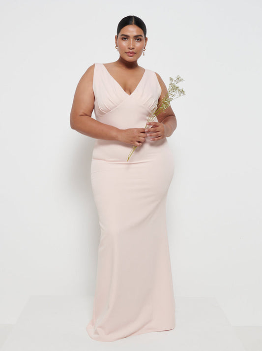 Esmee Crepe Maxi Bridesmaid Dress Curve - Blush