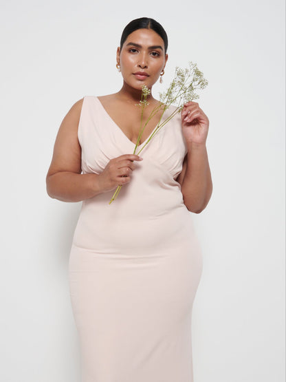 Esmee Crepe Maxi Bridesmaid Dress Curve - Blush