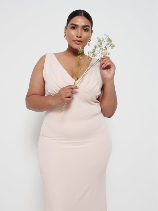 Esmee Crepe Maxi Bridesmaid Dress Curve - Blush