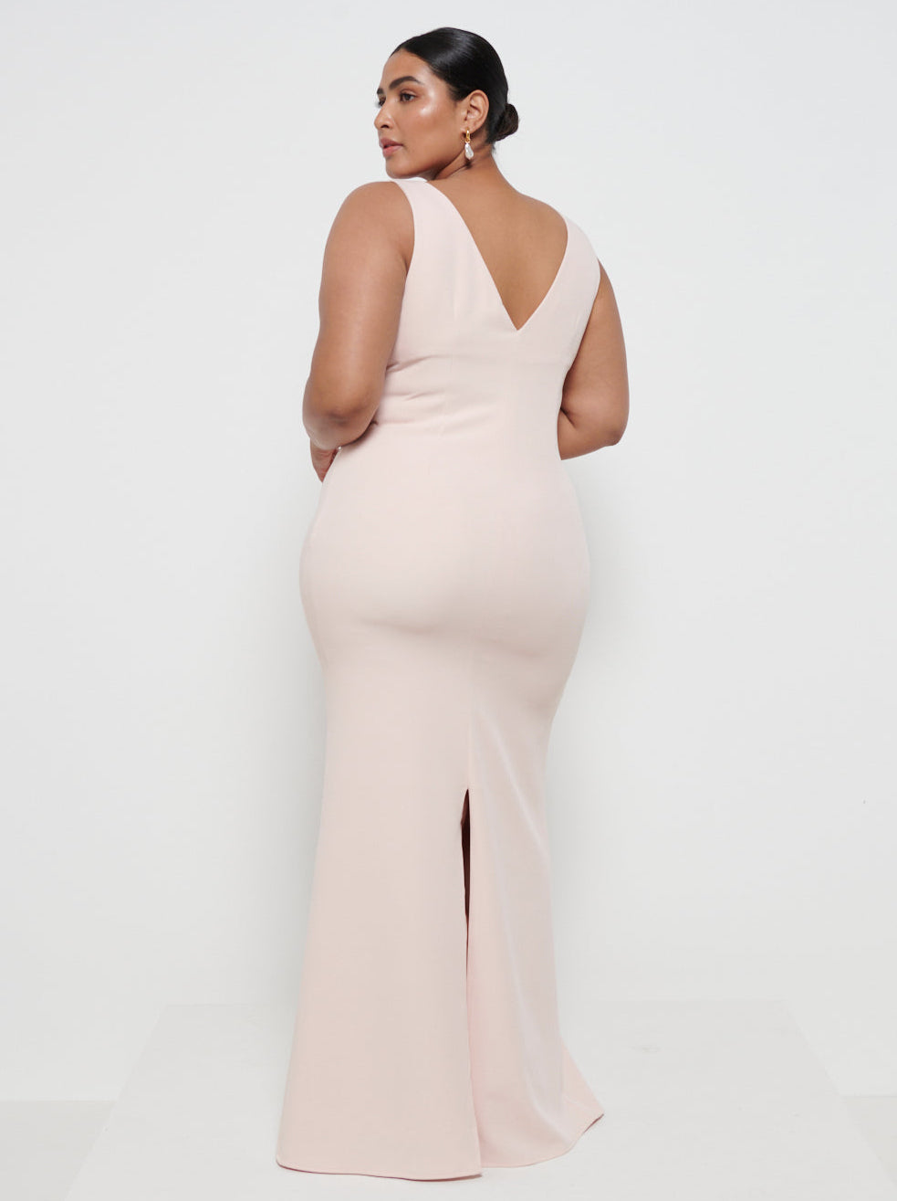 Esmee Crepe Maxi Bridesmaid Dress Curve - Blush