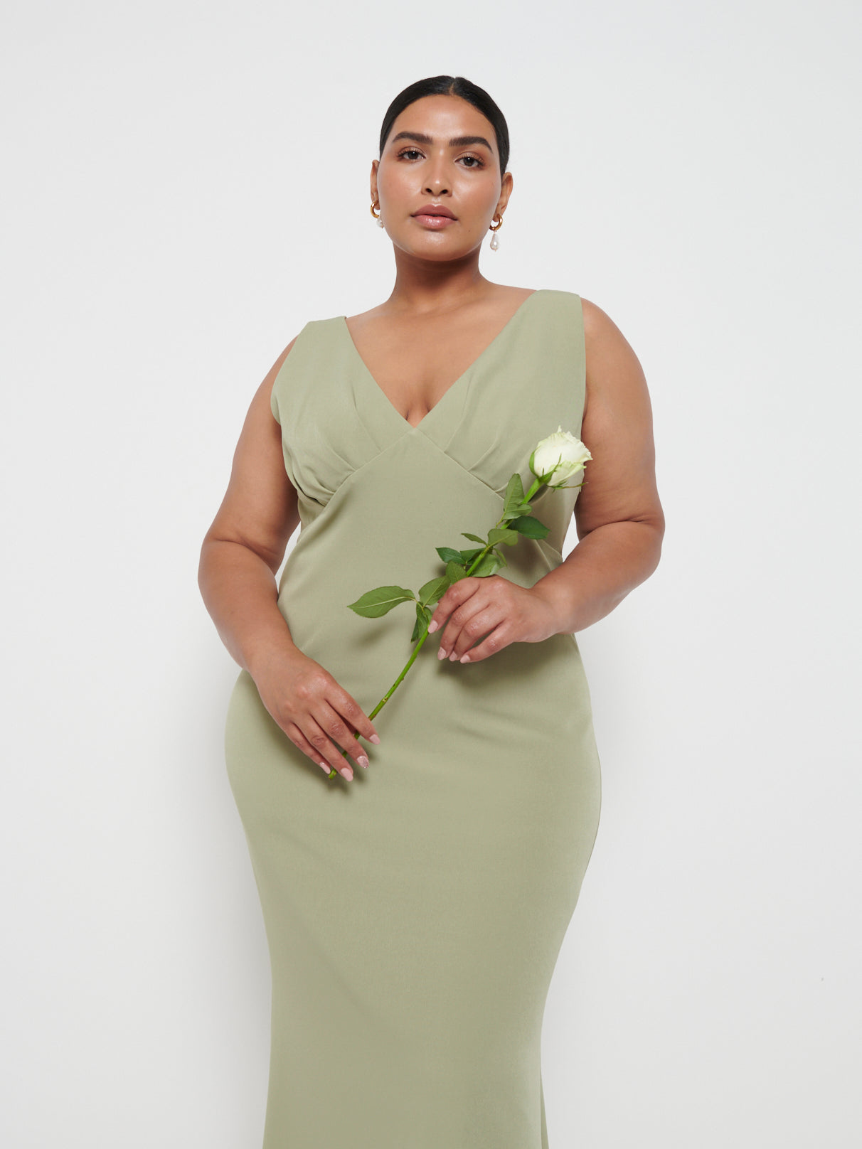 Esmee Crepe Maxi Bridesmaid Dress Curve - Olive