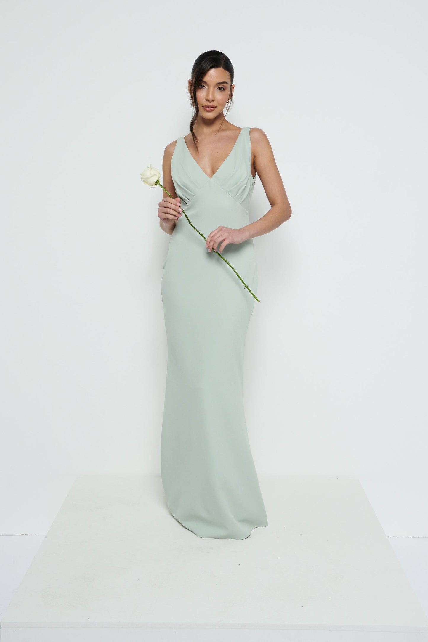 Esmee V-Neck Crepe Maxi Bridesmaid Dress - Sage