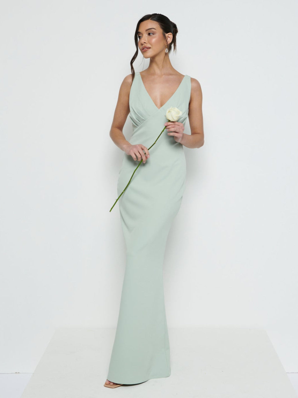 Esmee V-Neck Crepe Maxi Bridesmaid Dress - Sage