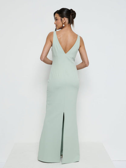 Esmee V-Neck Crepe Maxi Bridesmaid Dress - Sage