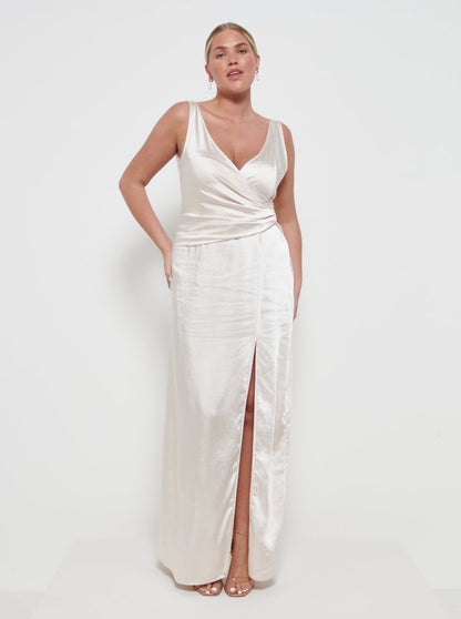 Esmee Wrap Maxi Bridesmaid Dress - Matte Champagne