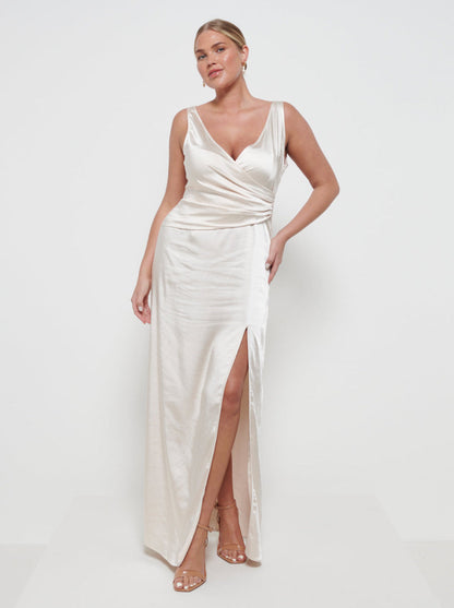 Esmee Wrap Maxi Bridesmaid Dress - Matte Champagne