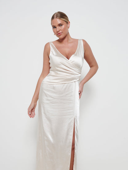 Esmee Wrap Maxi Bridesmaid Dress - Matte Champagne