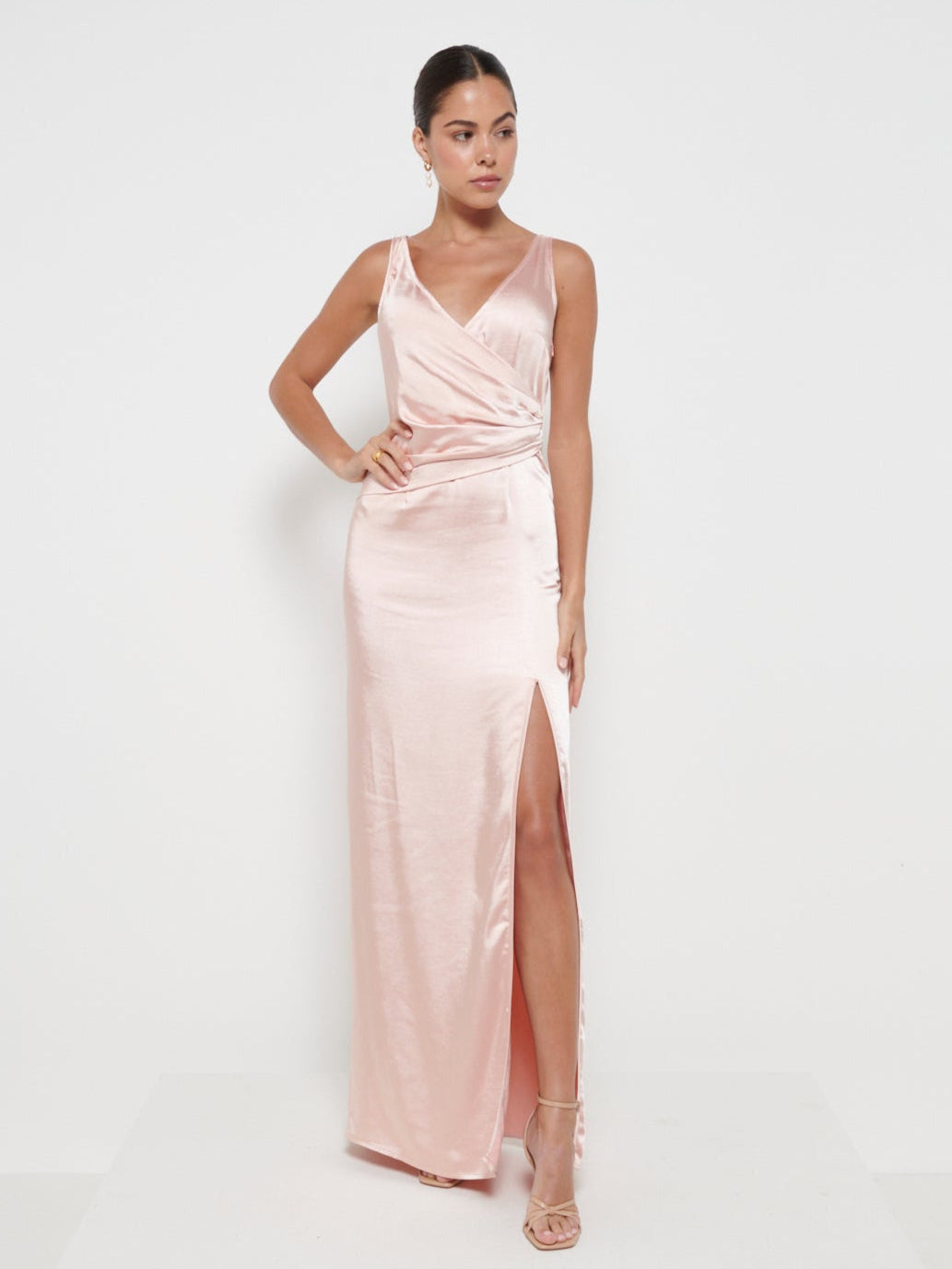 Esmee Wrap Maxi Bridesmaid Dress - Matte True Blush