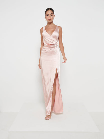 Esmee Wrap Maxi Bridesmaid Dress - Matte True Blush