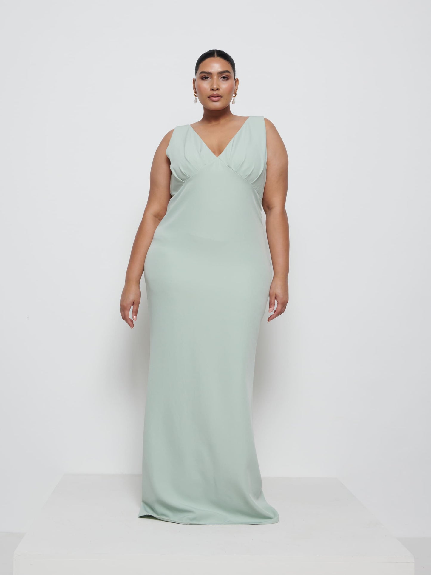 Esmee Crepe Maxi Bridesmaid Dress Curve - Sage