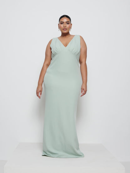 Esmee Crepe Maxi Bridesmaid Dress Curve - Sage