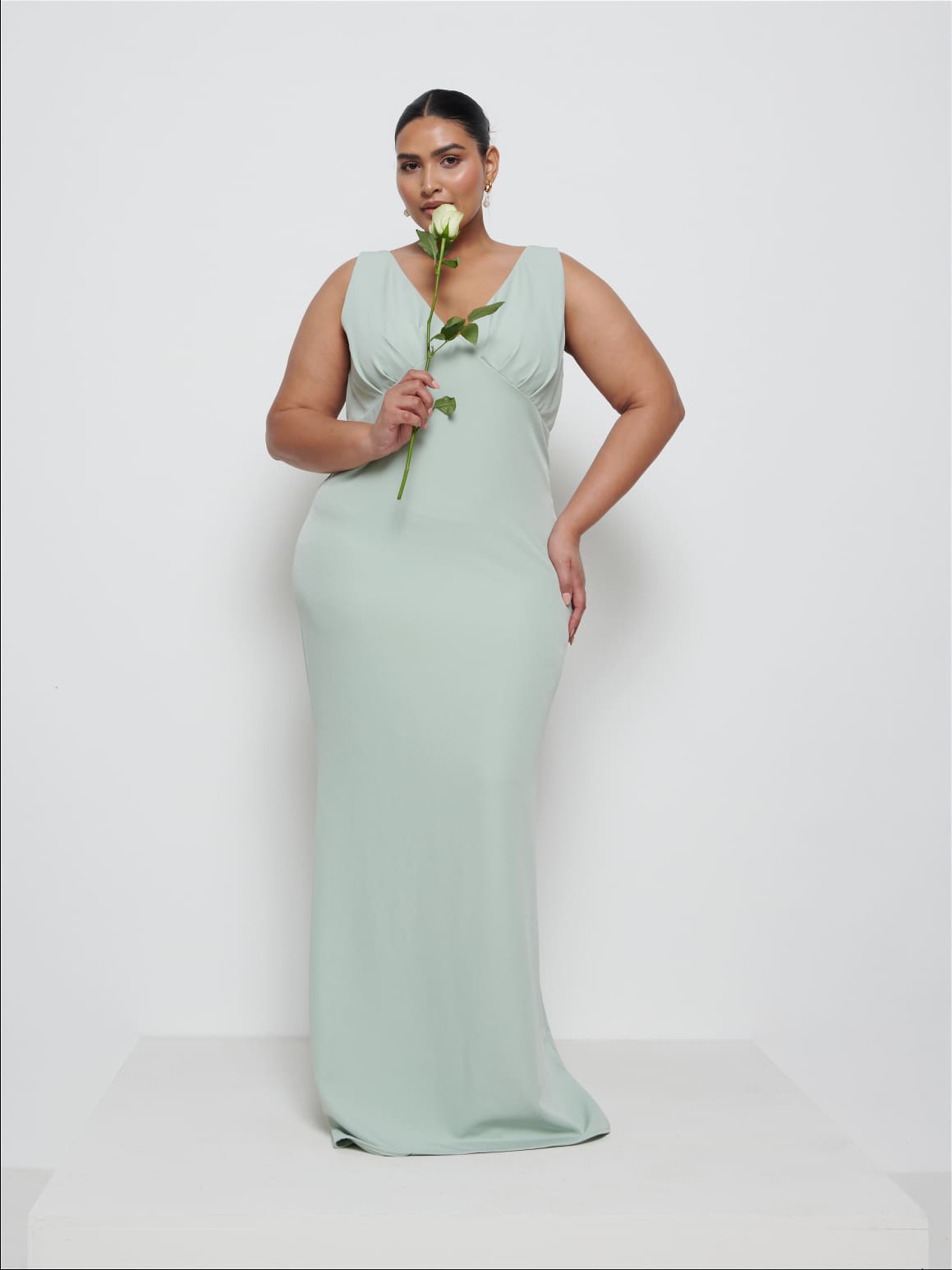 Esmee Crepe Maxi Bridesmaid Dress Curve - Sage