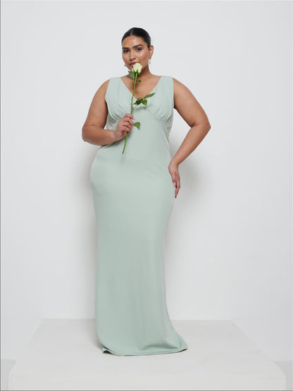 Esmee Crepe Maxi Bridesmaid Dress Curve - Sage