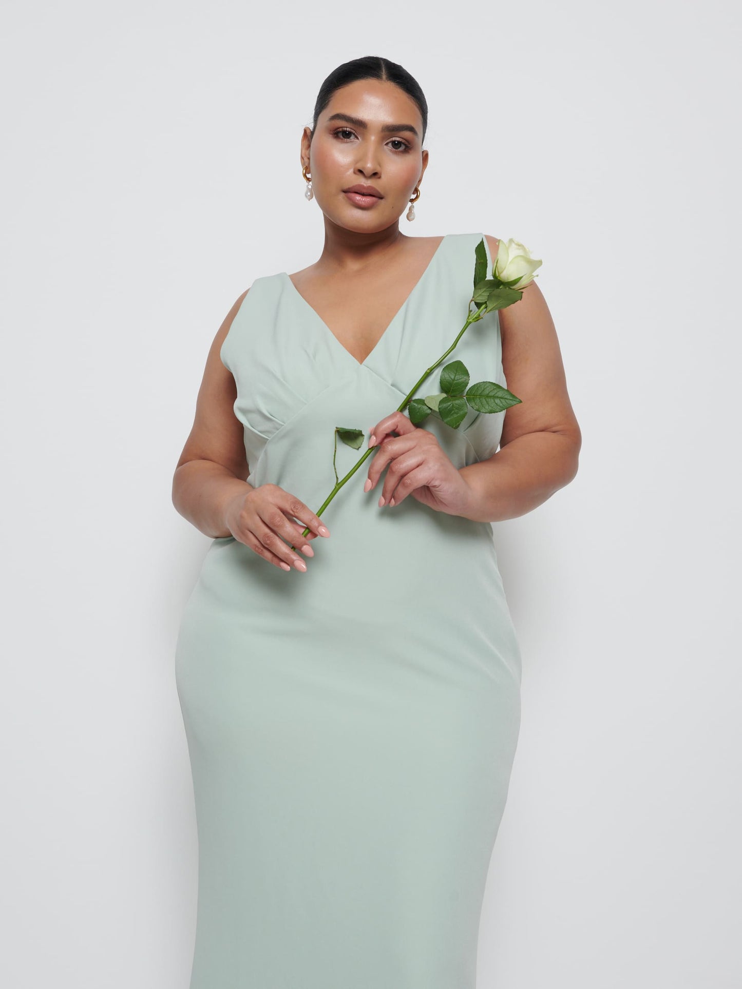 Esmee Crepe Maxi Bridesmaid Dress Curve - Sage