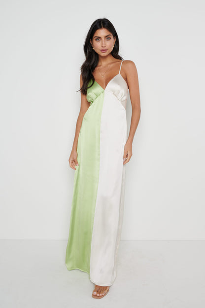 Esmee Contrast Slip Dress - Green and Oyster