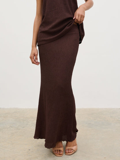 Evalina Crinkle Maxi Skirt - Brown