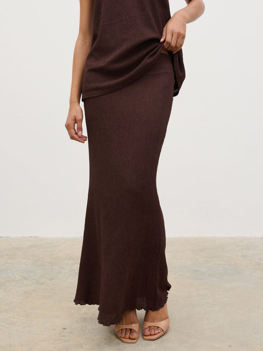 Evalina Crinkle Maxi Skirt - Brown