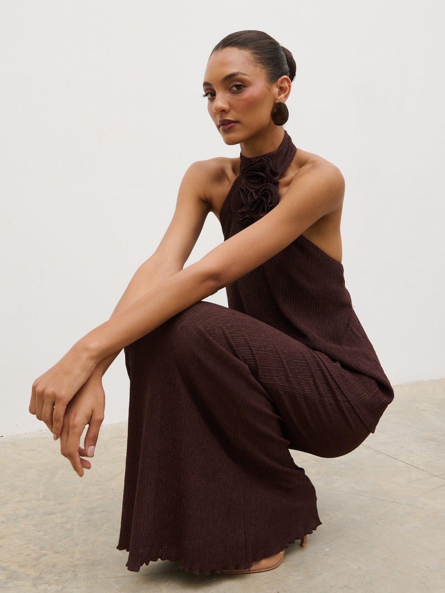 Evalina Crinkle Maxi Skirt - Brown