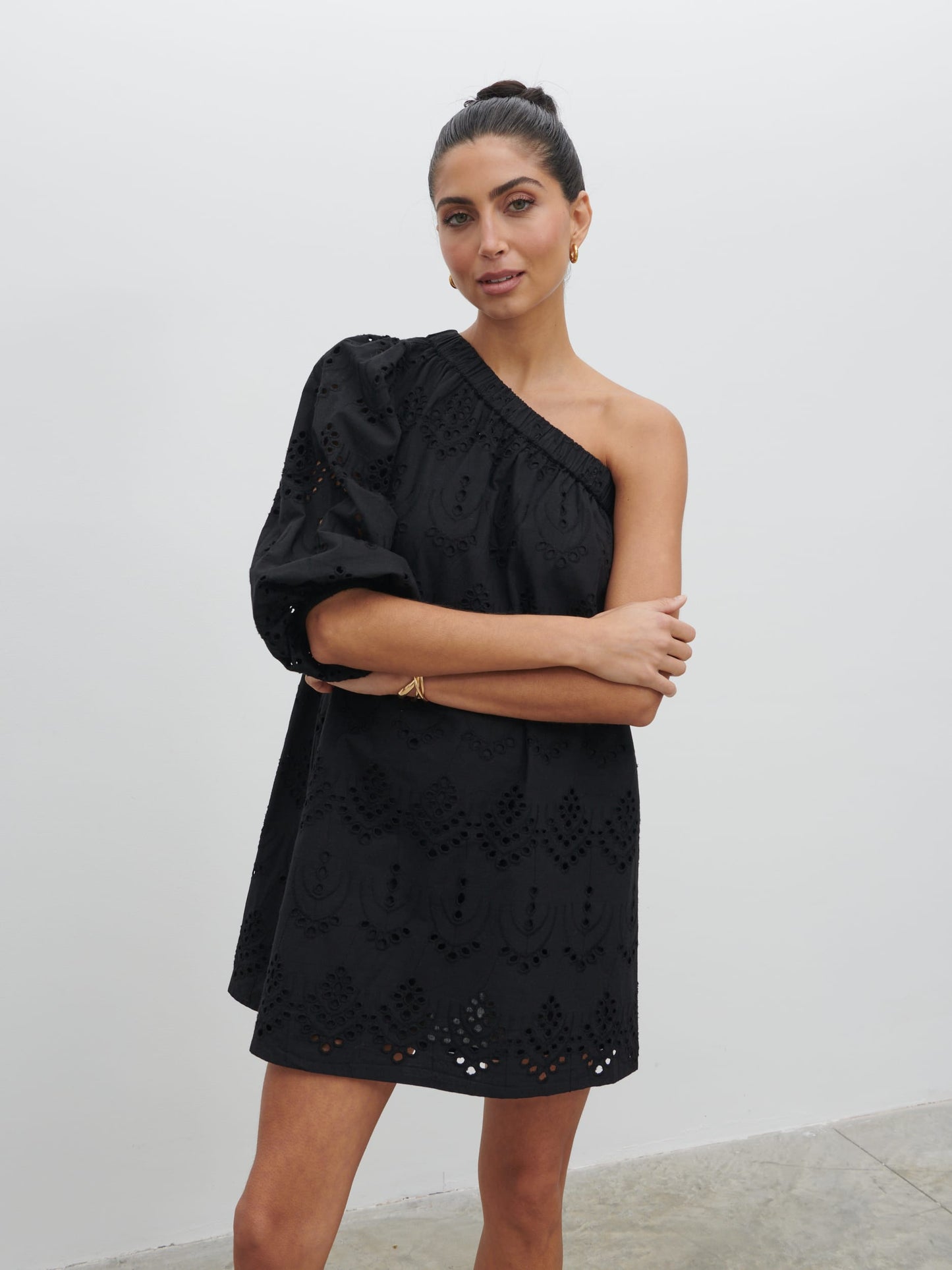 Fawn Broderie Mini Dress - Black