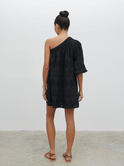 Fawn Broderie Mini Dress - Black