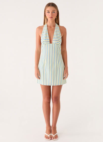 Feyric Mini Dress - Mint Banana Stripe