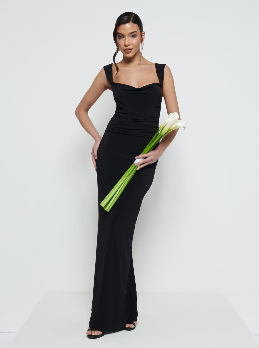 Florence Cowl Neck Jersey Maxi Bridesmaid Dress - Black