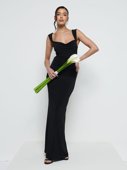 Florence Cowl Neck Jersey Maxi Bridesmaid Dress - Black
